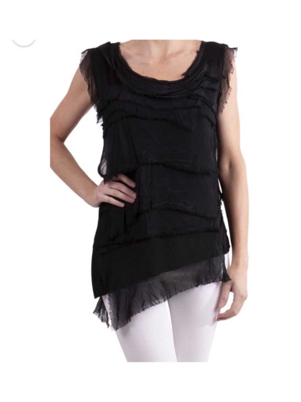 Tempo Paris Siena silk layered sleeveless raw edge asymmetrical top womens large